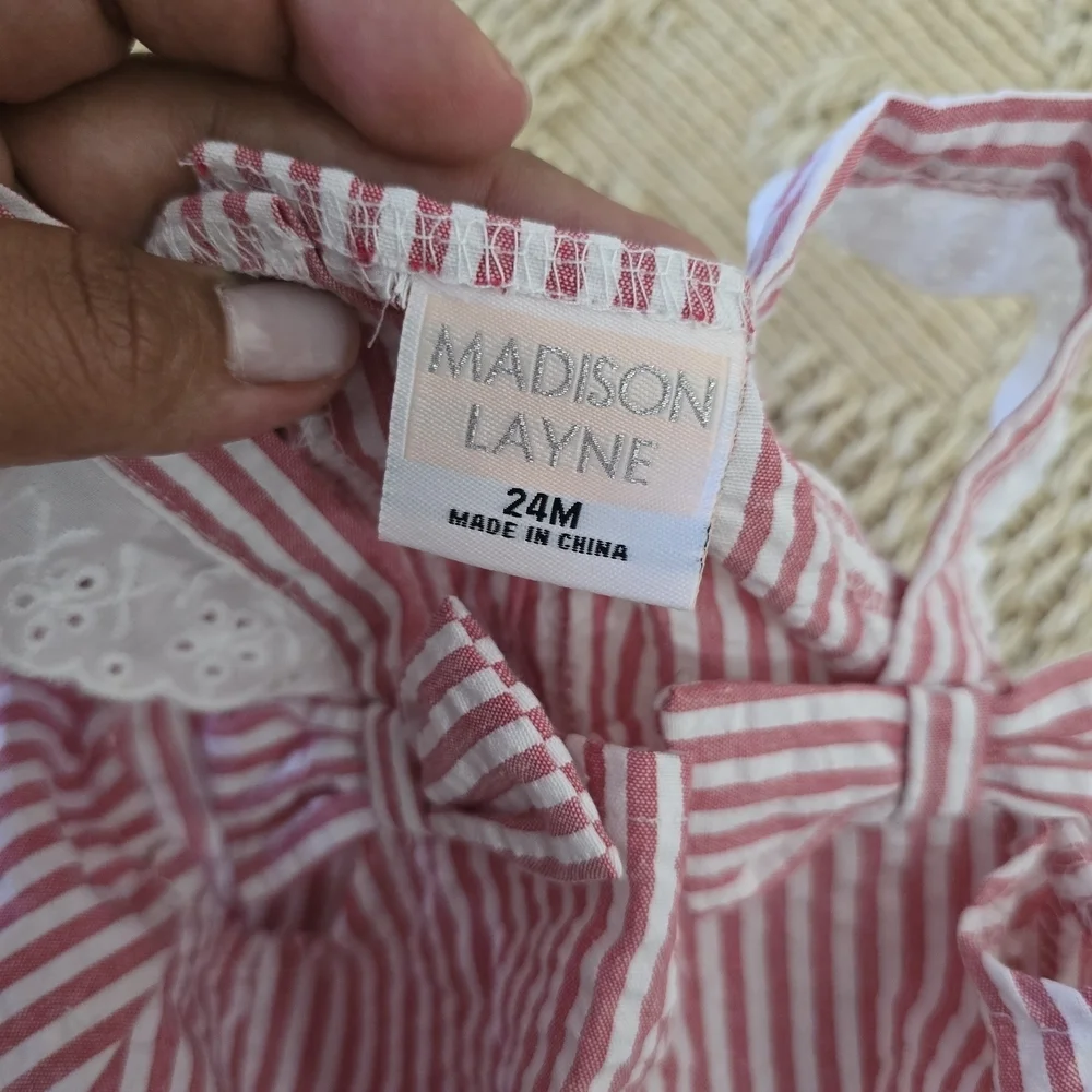 Madison Pink and White Striped Kids Dress with Lace